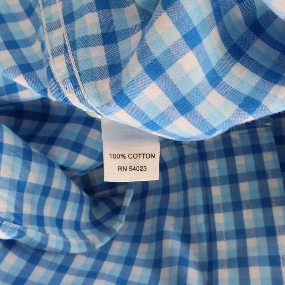 Banana Republic Soft Wash‎ Dress Shirt Mens Size L Light Blue Checks 100% Cotton